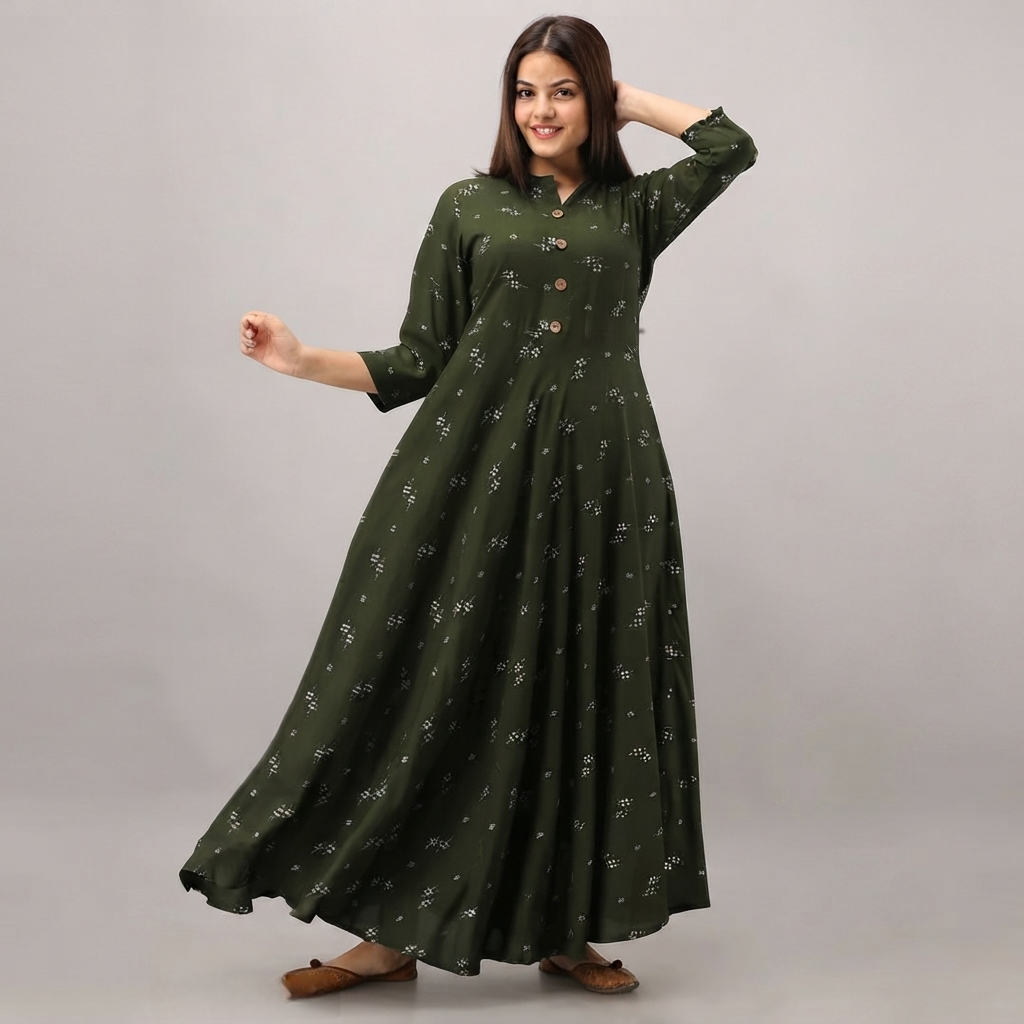 Women's Printed Rayon Long Anarkali Kurti