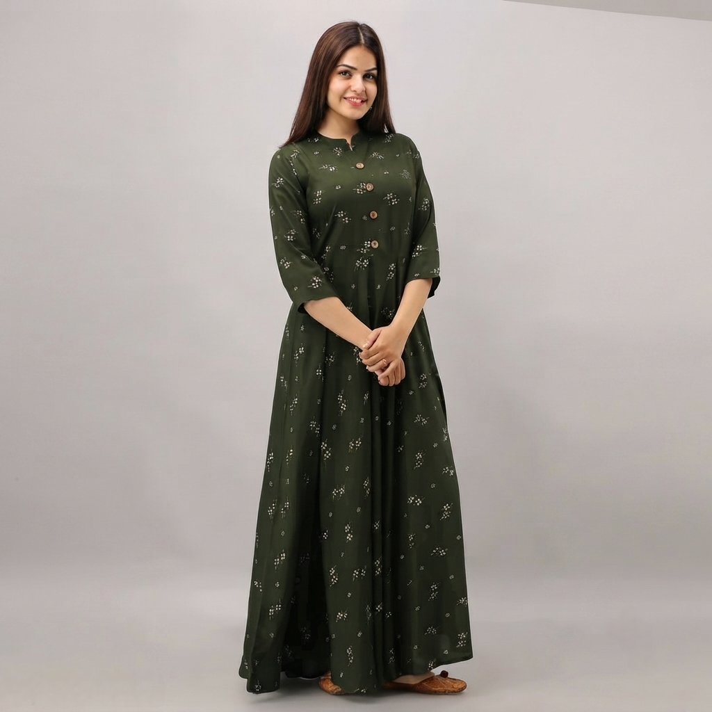 Women's Printed Rayon Long Anarkali Kurti