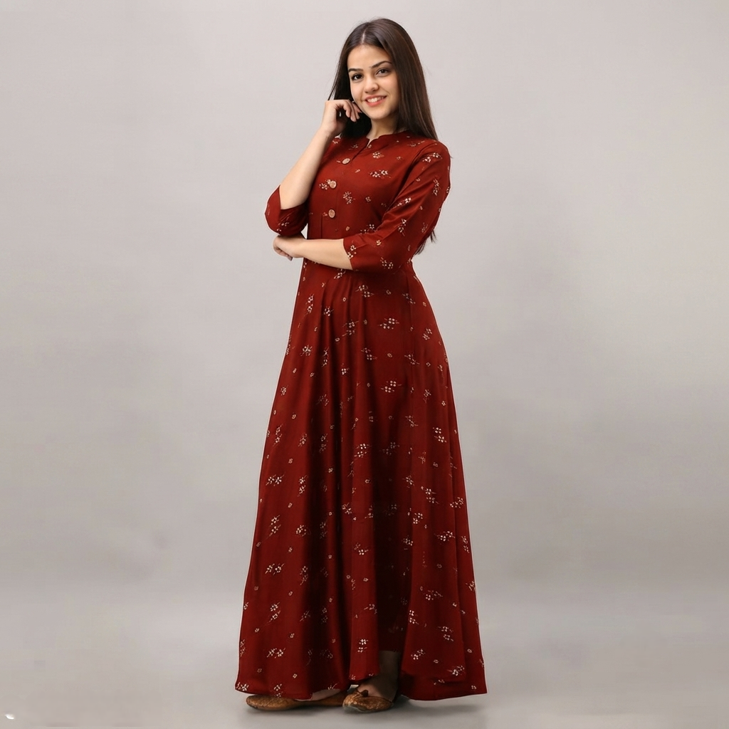 Women's Printed Rayon Long Anarkali Kurti