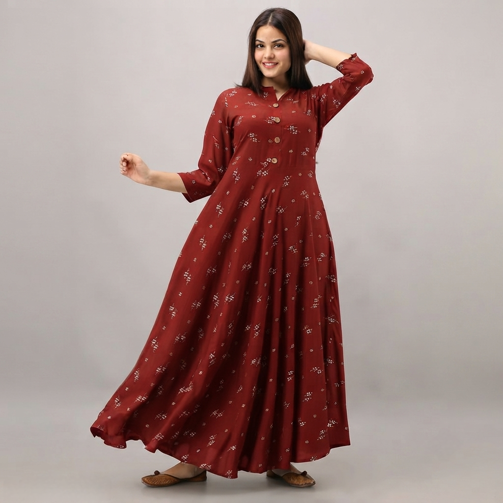 Women's Printed Rayon Long Anarkali Kurti